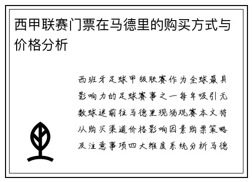 西甲联赛门票在马德里的购买方式与价格分析