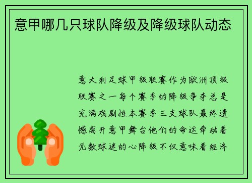 意甲哪几只球队降级及降级球队动态
